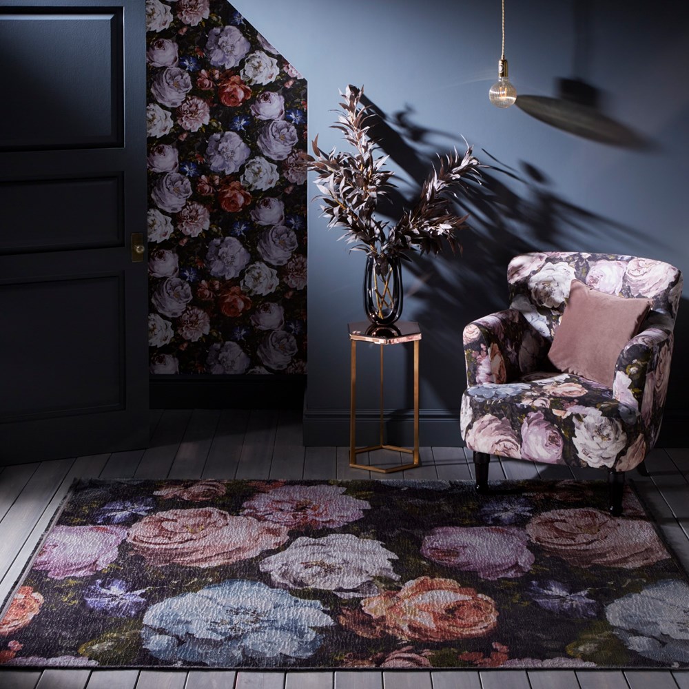 Floretta Floral Rug by Clarke & Clarke in Blush Charcoal